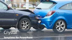  Presentation with street accident - Audience pleasing presentation design consisting of car crash accident on street damaged automobiles backdrop and a ocean colored foreground