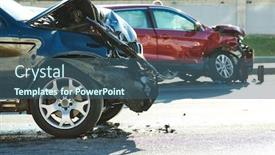  Presentation with accident - Presentation theme featuring car crash accident on street damaged automobiles background and a ocean colored foreground