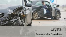  Presentation with street accident - PPT theme consisting of car crash accident on street background and a light gray colored foreground