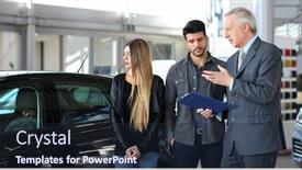  Presentation with car dealer - PPT layouts consisting of car-dealer-exaplining-a-car background and a wine colored foreground