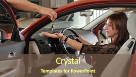  Presentation with car buying - Beautiful presentation theme featuring car dealer giving keys backdrop and a tawny brown colored foreground