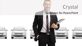  Presentation with car dealer - Amazing presentation theme having car-dealer-holding-a-clipboard backdrop and a white colored foreground