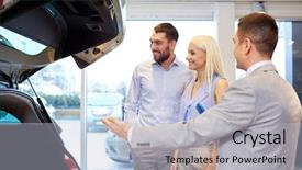  Presentation with car business - Presentation theme consisting of car dealer in auto show background and a light blue colored foreground