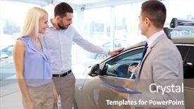  Presentation with car business - Colorful theme enhanced with car dealer in auto show backdrop and a gray colored foreground
