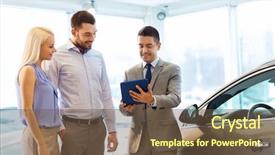  Presentation with car dealer - Slide deck with car dealer in auto show background and a tawny brown colored foreground