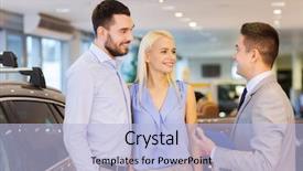  Presentation with car business - Slide set enhanced with car dealer in auto show background and a light blue colored foreground