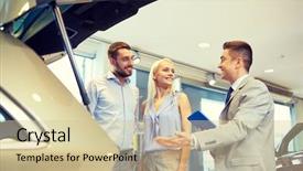  Presentation with car business - Slide deck enhanced with car dealer in auto show background and a soft green colored foreground