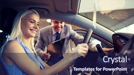  Presentation with car business - Slide set enhanced with car dealer in auto show background and a navy blue colored foreground