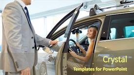  Presentation with car dealer - PPT theme consisting of car dealer in auto show background and a violet colored foreground