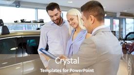  Presentation with car dealer - Cool new PPT layouts with car dealer in auto show backdrop and a coral colored foreground