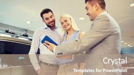  Presentation with car dealer - Audience pleasing PPT layouts consisting of car dealer in auto show backdrop and a coral colored foreground