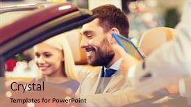  Presentation with car business - Slides enhanced with car dealer in auto show background and a coral colored foreground