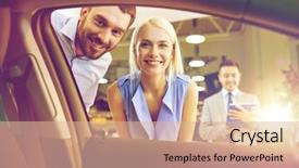  Presentation with car business - PPT theme enhanced with car dealer in auto show background and a lemonade colored foreground