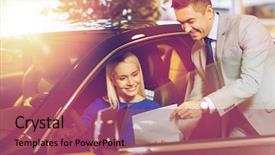  Presentation with car business - Colorful presentation design enhanced with car dealer in auto show backdrop and a violet colored foreground