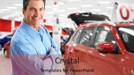  Presentation with auto dealership - Presentation design enhanced with car dealer man auto dealership background and a red colored foreground