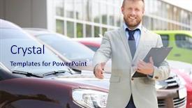  Presentation with car dealer - Amazing slide set having car dealer on new cars background backdrop and a sky blue colored foreground