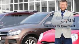 Presentation with car dealer - Slide set with car dealer on new cars background background and a light blue colored foreground