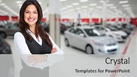  Presentation with car dealer - Slide set enhanced with car dealer woman auto dealership background and a light gray colored foreground