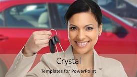  Presentation with auto dealership - Beautiful slide set featuring car dealer woman auto dealership backdrop and a soft green colored foreground