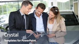  Presentation with brochure - Beautiful presentation theme featuring car dealership looking at brochure backdrop and a ocean colored foreground