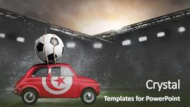  Presentation with football stadium - Colorful presentation theme enhanced with sports russia - tunisia flag on car delivering backdrop and a dark gray colored foreground