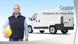  Presentation with office ergonomics man worker exercising - Cool new presentation with car delivery - confident manual worker and truck backdrop and a sky blue colored foreground