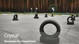  Presentation with road improvement - PPT theme with car drift - autodrome for driving training large background and a gray colored foreground