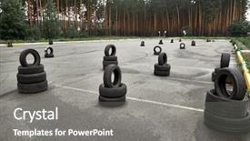  Presentation with road improvement - Colorful slides enhanced with car drift - autodrome for driving training large backdrop and a gray colored foreground