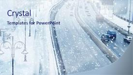  Presentation with city buildings winter storm - Theme enhanced with car drift - city road traffic in winter background and a sky blue colored foreground