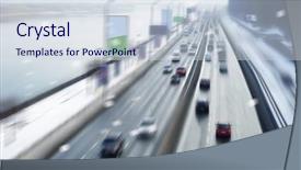  Presentation with city buildings winter storm - PPT theme consisting of car drift - city road traffic in winter background and a sky blue colored foreground