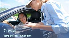  Presentation with survey - Presentation design with car driver for customer survey background and a ocean colored foreground