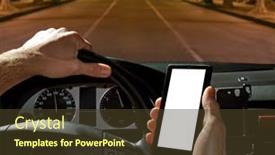  Presentation with driving - Amazing presentation design having car-driver-using-cell-phone backdrop and a tawny brown colored foreground