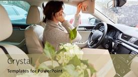  Presentation with car service - Colorful slide set enhanced with car-driver-with-face-mask backdrop and a yellow colored foreground