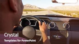  Presentation with sleepy yawning man driving car - Audience pleasing slides consisting of car driving along open road backdrop and a tawny brown colored foreground