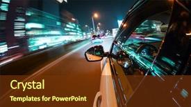  Presentation with abstract circles blur night street - PPT theme with car driving at night city background and a tawny brown colored foreground