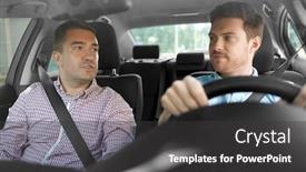  Presentation with carpooling - PPT layouts enhanced with car driving lesson and carpooling concept - instructor on passenger seat and young driver talking background and a dark gray colored foreground