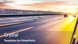 Presentation with connected car - Amazing PPT theme having car driving on freeway backdrop and a tawny brown colored foreground