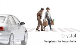  Presentation with pedestrian - Presentation design having car-driving-towards-a-young background and a white colored foreground