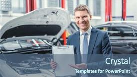  Presentation with wow service - Cool new PPT layouts with car engine management - smiling manager in service backdrop and a  colored foreground