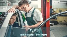  Presentation with people - PPT theme with car engine management - working people in service background and a  colored foreground