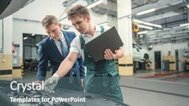  Presentation with wow service - Amazing slide set having car engine management - working people in service backdrop and a  colored foreground