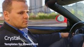  Presentation with driving drowsy - Cool new presentation design with car engine management - young businessman behind wheel driving backdrop and a  colored foreground