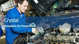  Presentation with garage car - PPT theme consisting of car engine turbine at maintenance background and a ocean colored foreground