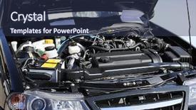  Presentation with engine - Presentation theme having car engine background and a tawny brown colored foreground