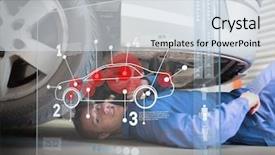  Presentation with interface - Colorful slides enhanced with car engineering - laying mechanic consulting futuristic interface backdrop and a sky blue colored foreground
