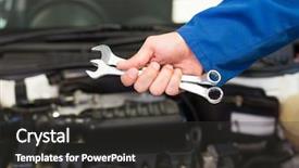  Presentation with mechanic repair - PPT theme featuring car engineering - mechanic holding pair of wrenches background and a dark gray colored foreground
