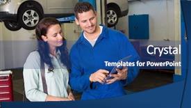  Presentation with mechanic tablet - Colorful slides enhanced with car engineering - mechanic showing tablet pc backdrop and a ocean colored foreground