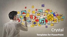  Presentation with man and woman divorce drawing - Beautiful presentation design featuring car evolution - man drawing apps icons backdrop and a gray colored foreground