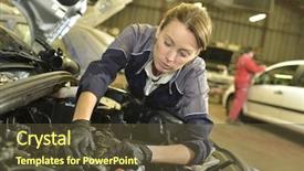  Presentation with auto repair - Amazing slides having car factory - technician woman working in auto backdrop and a tawny brown colored foreground