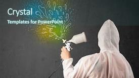  Presentation with gun - PPT theme with car factory - worker with airbrush gun paints background and a  colored foreground